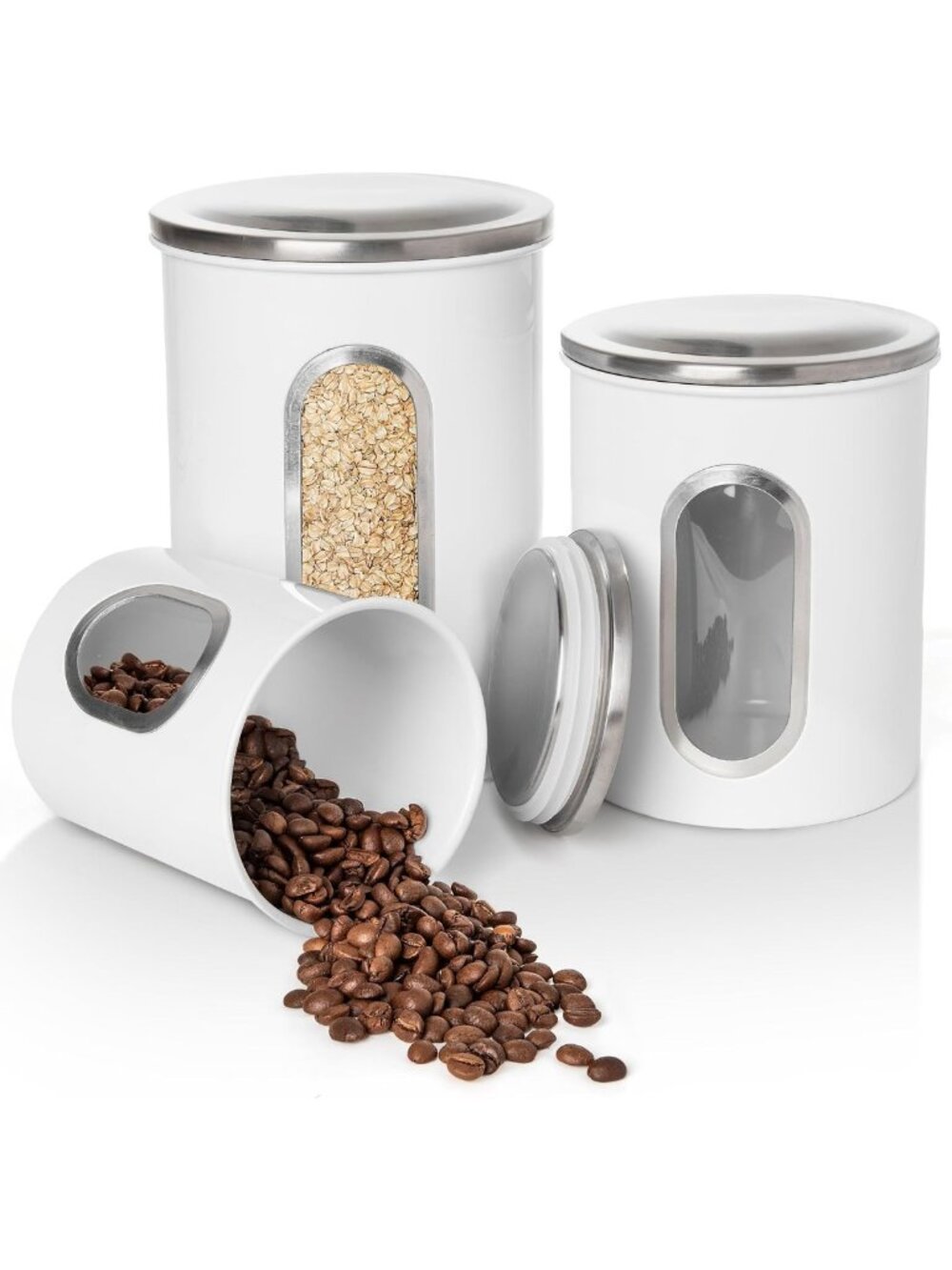 Stylish 3-Piece White Kitchen Canister Set - Airtight Storage Jars for